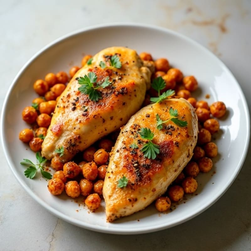 Spiced Lemon-Garlic Roasted Chicken with Crispy Chickpeas