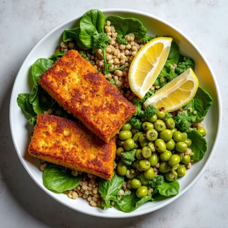 Crispy Tempeh Power Salad with Quinoa and Edamame