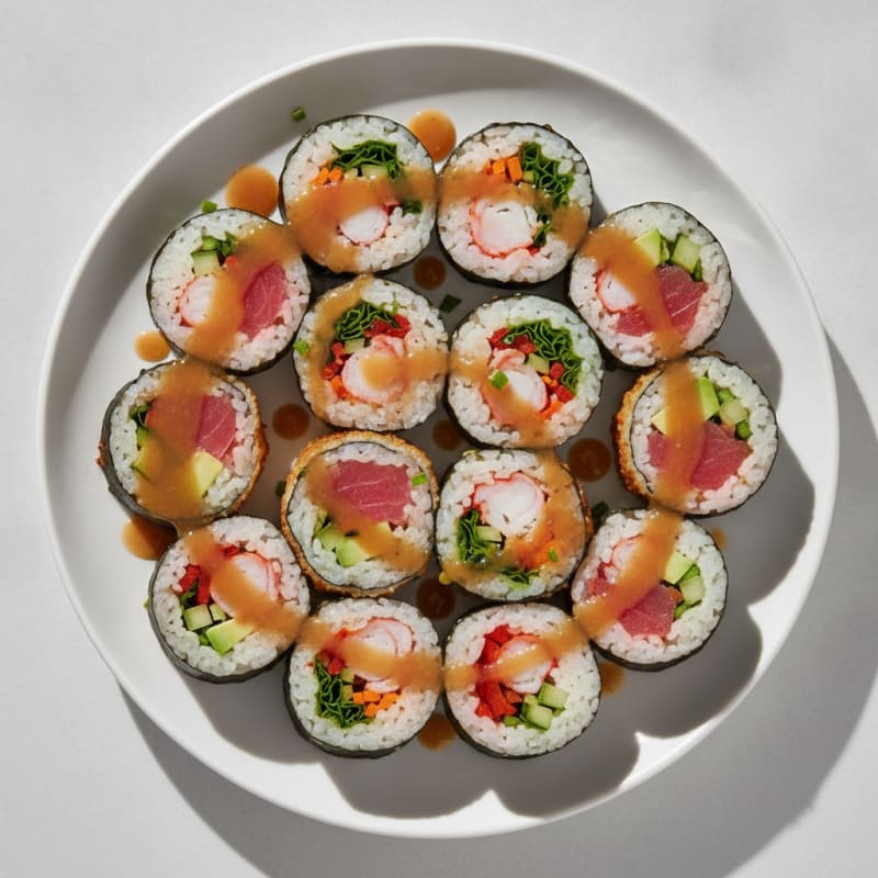 Rainbow Sushi Rolls with Ginger-Soy