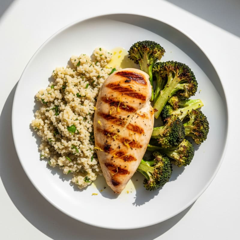 Grilled Chicken Breast with Quinoa and Roasted Broccoli