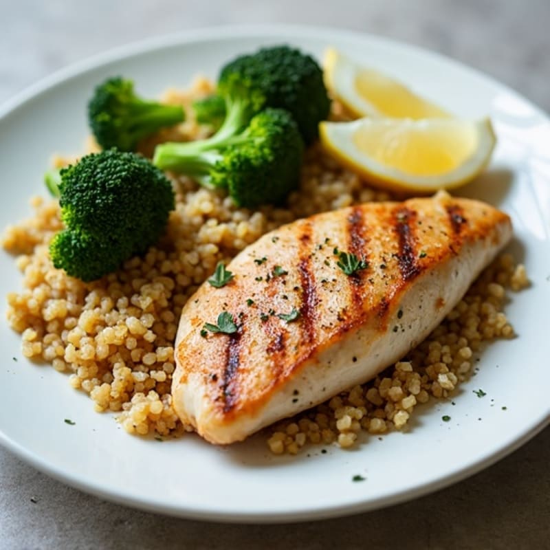 Grilled Chicken Breast with Quinoa and Roasted Broccoli