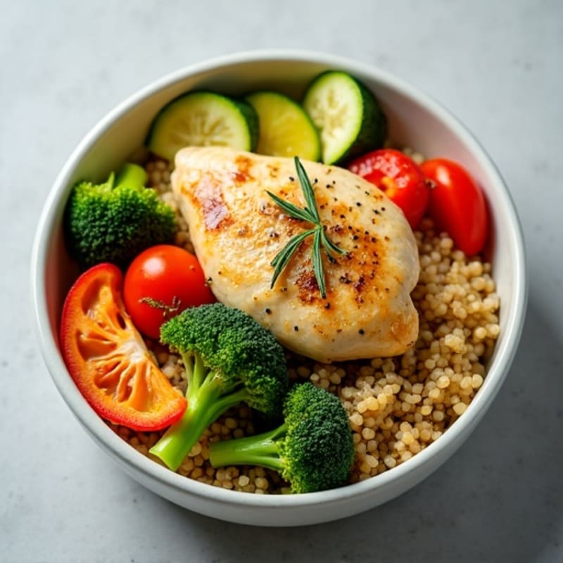 Lemon Herb Roasted Chicken and Vegetable Quinoa Bowl