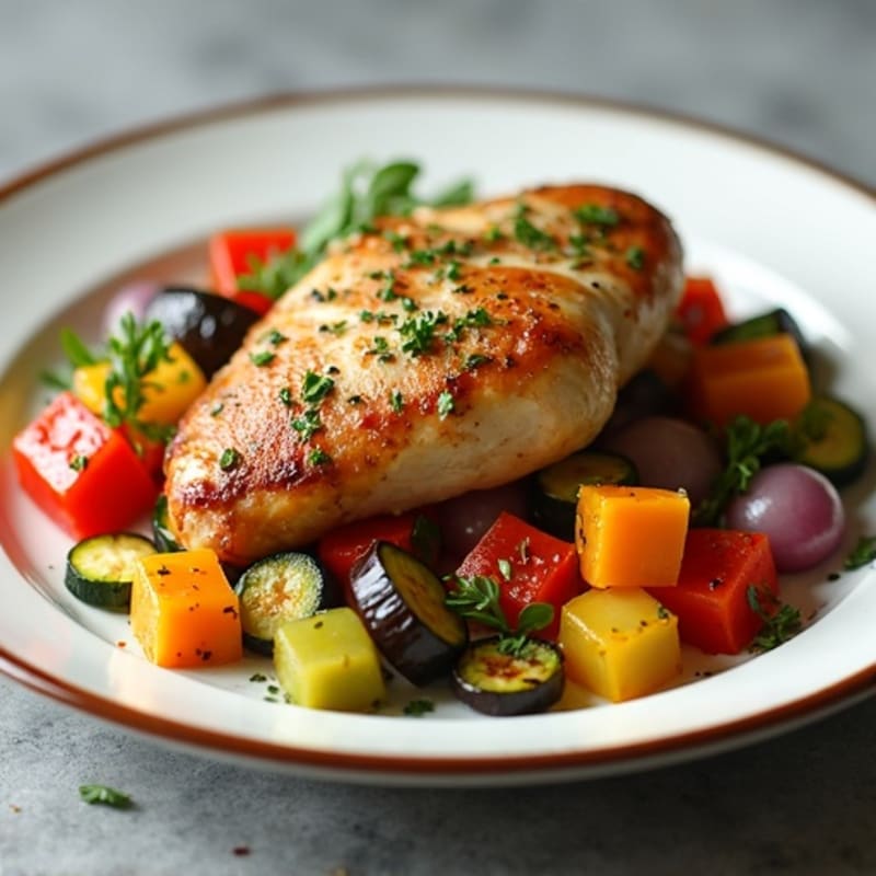 Herb-Roasted Chicken with Rainbow Mediterranean Vegetables