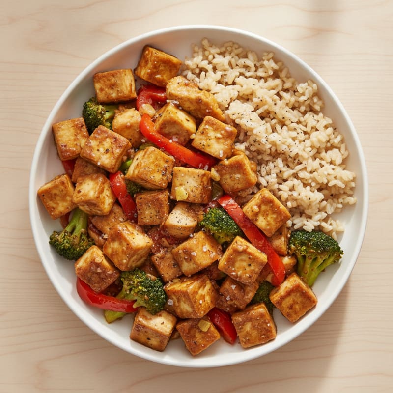Pan-Seared Tofu and Chicken Stir-Fry