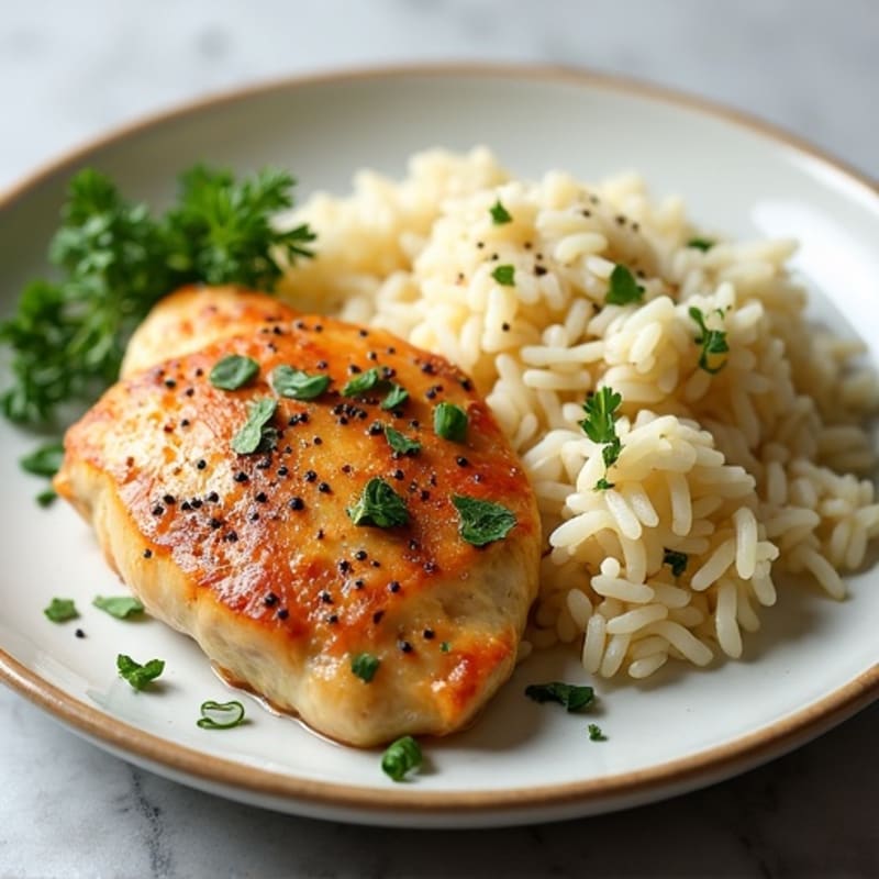 Herb-Garlic Pan Seared Chicken with Fluffy Jasmine Rice
