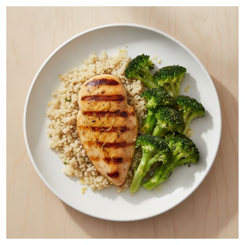Grilled Chicken Breast with Quinoa and Steamed Broccoli