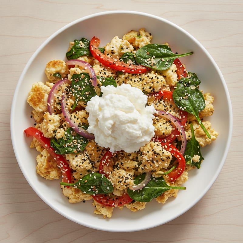 Egg White Veggie Scramble with Cottage Cheese