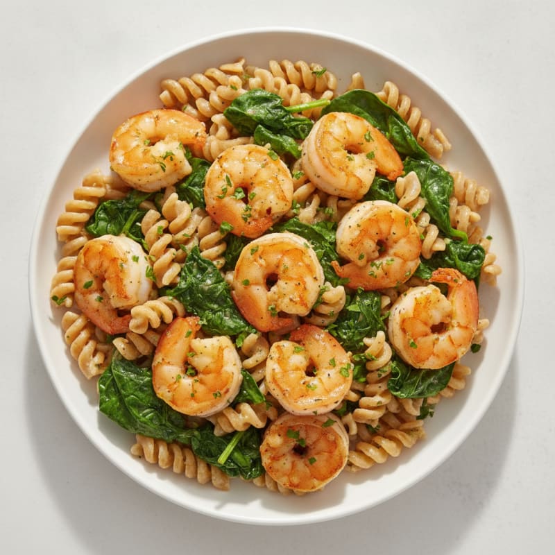 Garlic Shrimp Pasta with Wilted Spinach