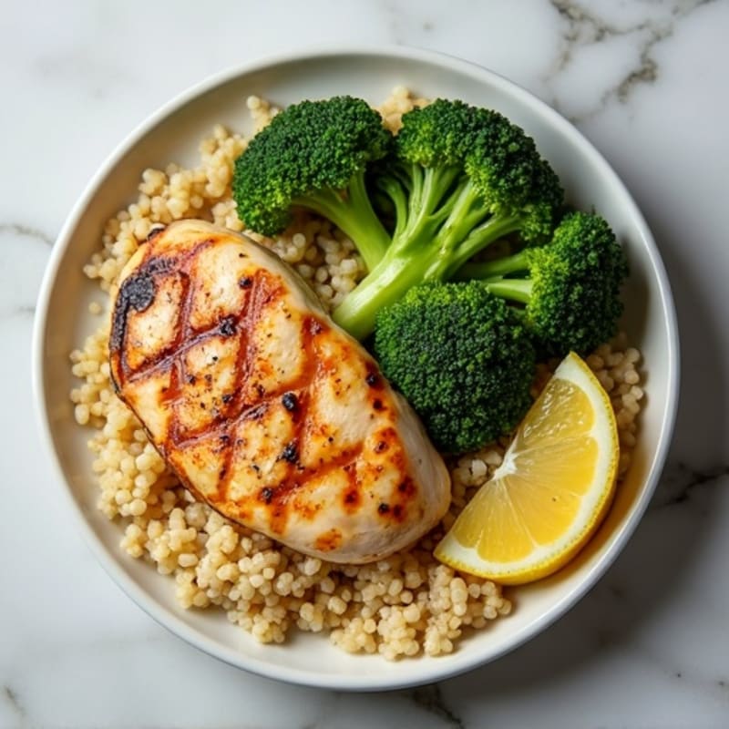 Grilled Chicken Breast with Quinoa and Roasted Broccoli