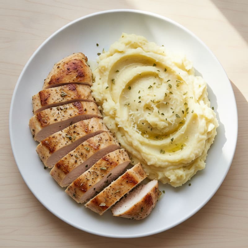 Buttery Garlic Parmesan Mashed Potatoes with Herb-Grilled Chicken
