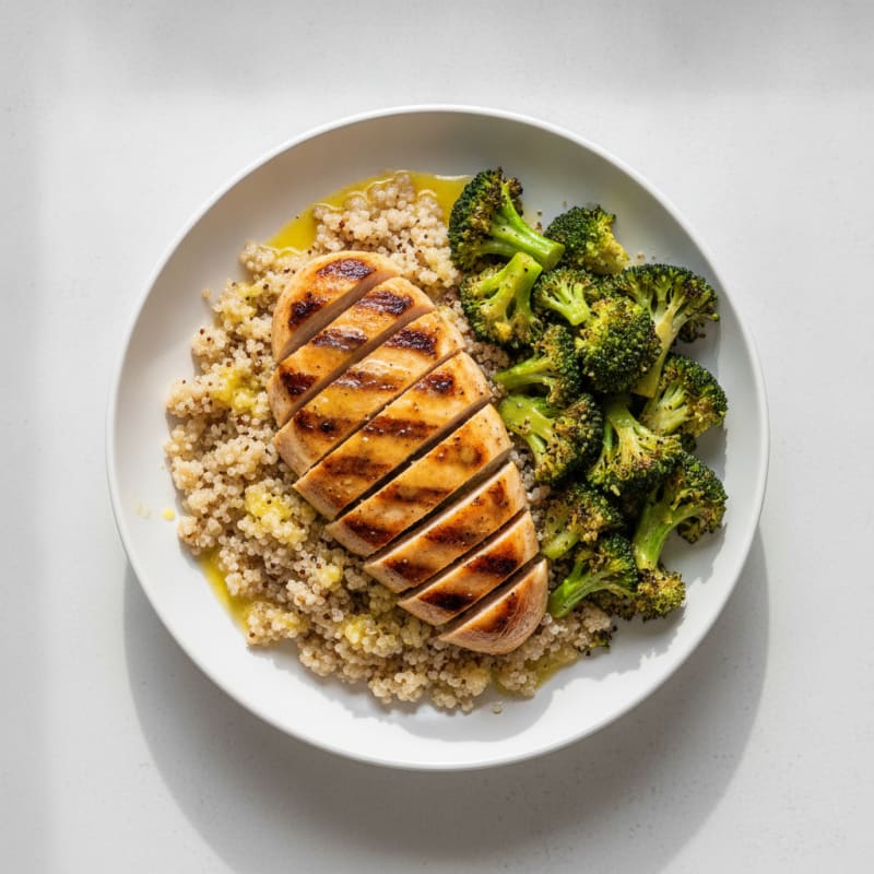 Grilled Chicken and Quinoa Bowl with Roasted Broccoli