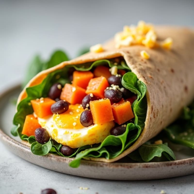 Hearty Egg and Sweet Potato Breakfast Burrito with Black Beans