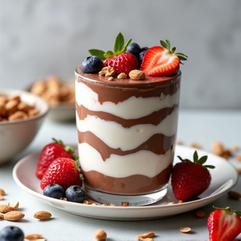 Chocolate Protein Greek Yogurt Parfait with Almonds