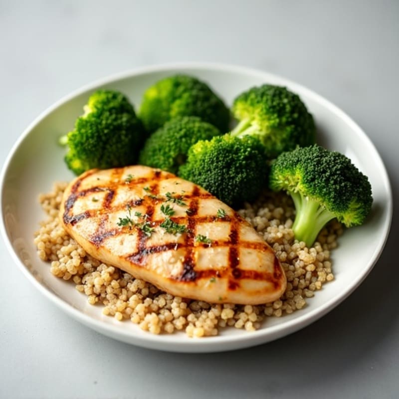 Grilled Chicken Breast with Quinoa and Steamed Broccoli