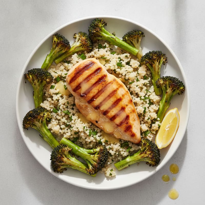 Grilled Chicken Breast with Quinoa and Roasted Broccoli