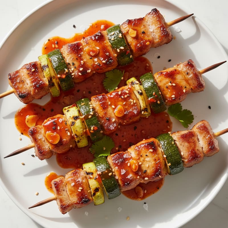 Spicy Gochujang Pork Belly Skewers