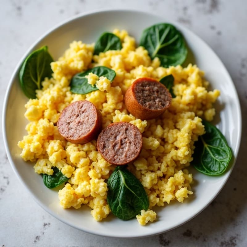 Egg White Scramble with Turkey Sausage and Spinach