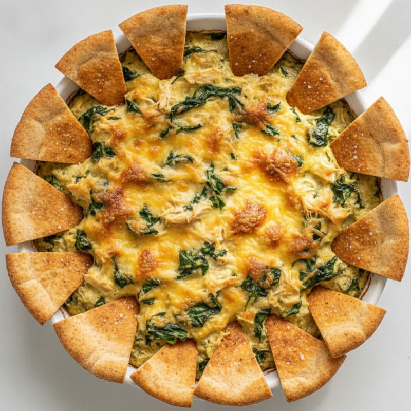 Baked Spinach Artichoke Dip with Toasted Pita