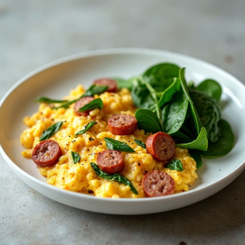 Egg White Turkey Sausage Scramble with Spinach