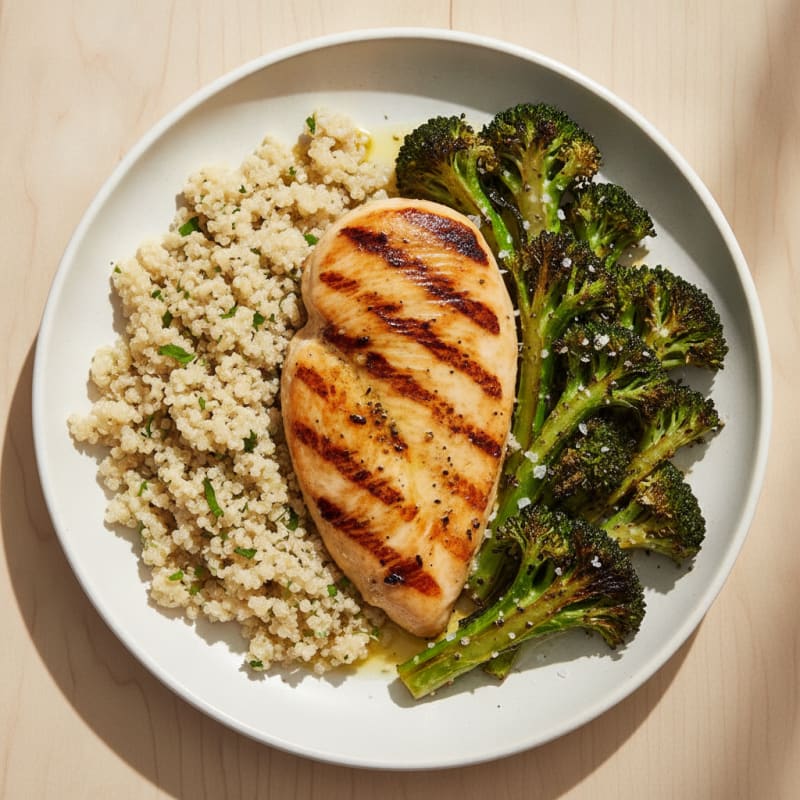 Grilled Chicken Breast with Roasted Broccoli and Quinoa