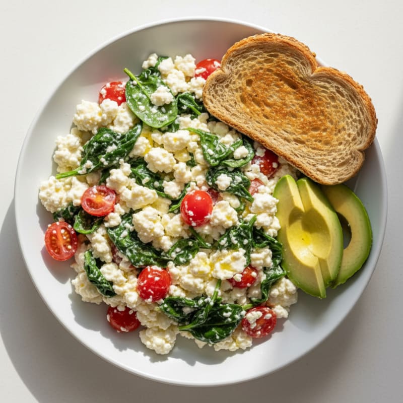 Egg White and Cottage Cheese Scramble with Spinach and Tomatoes