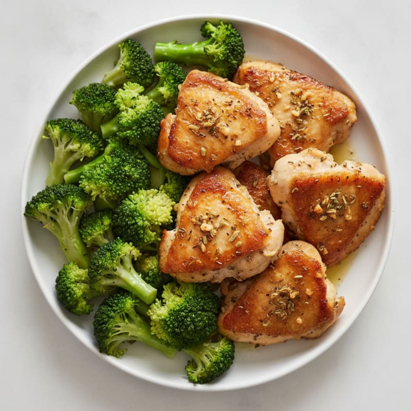 Herb-Roasted Chicken Thighs with Steamed Lemon Broccoli