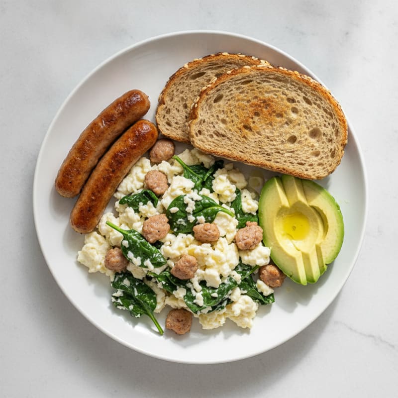 Egg White and Spinach Scramble with Turkey Sausage