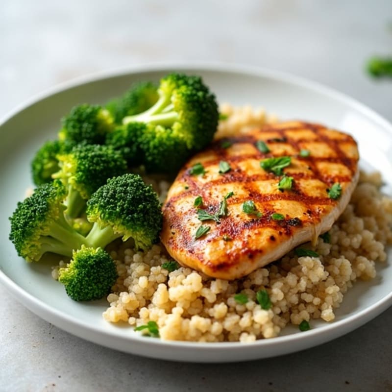 Grilled Chicken Breast with Quinoa and Steamed Broccoli