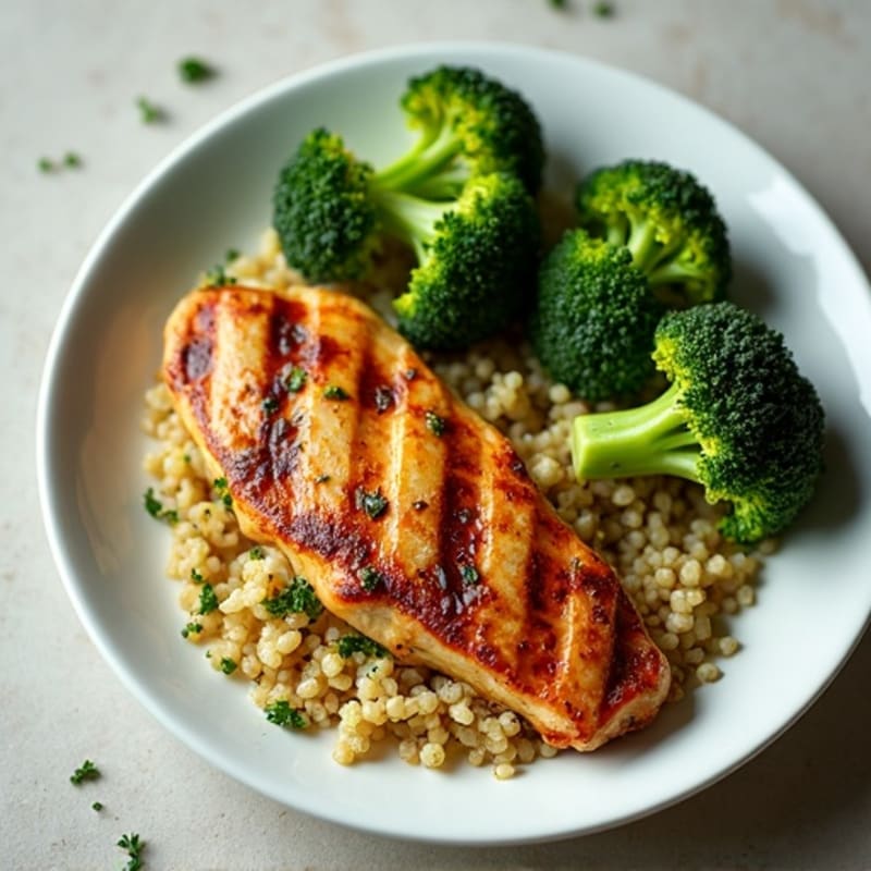 Grilled Chicken Breast with Quinoa and Roasted Broccoli