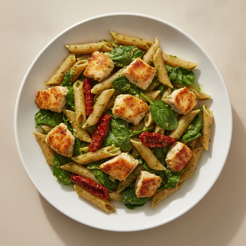 Pesto Chicken Pasta with Sun-Dried Tomatoes