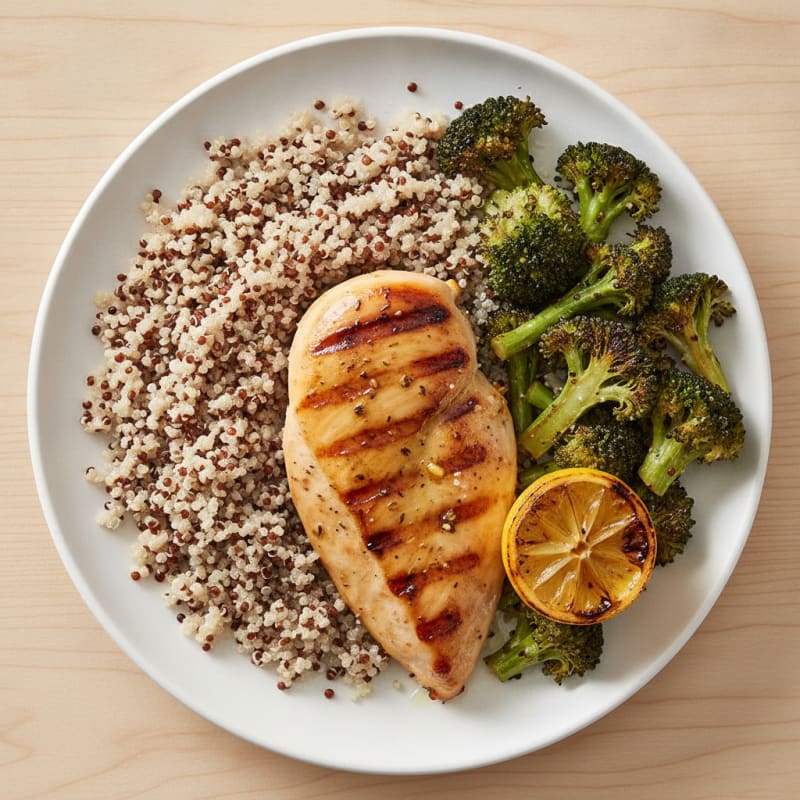 Grilled Chicken Breast with Quinoa and Roasted Broccoli