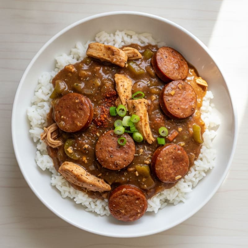 Chicken and Sausage Gumbo with Rice