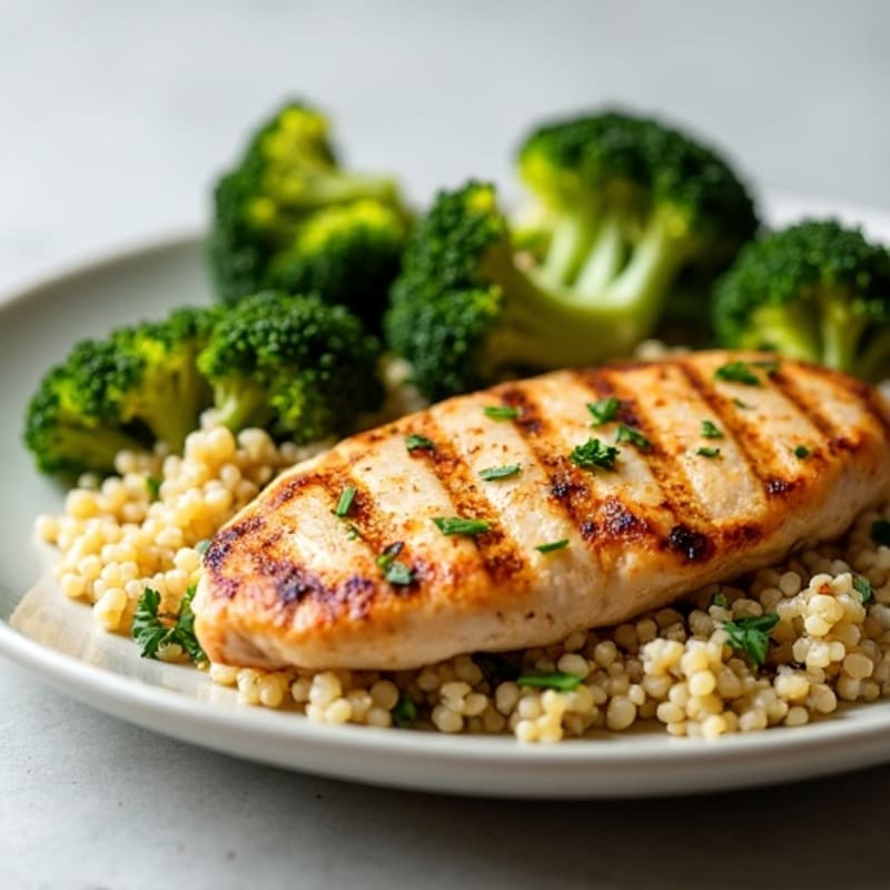 Grilled Chicken Breast with Quinoa and Roasted Broccoli