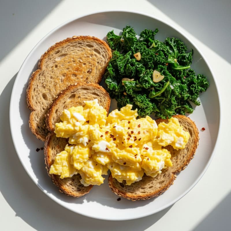 Eggs and Toast with Sautéed Kale