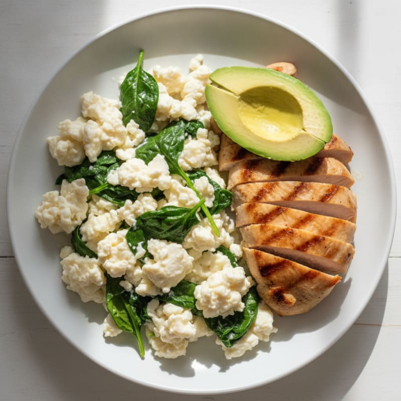 Egg White and Spinach Scramble with Grilled Turkey Breast