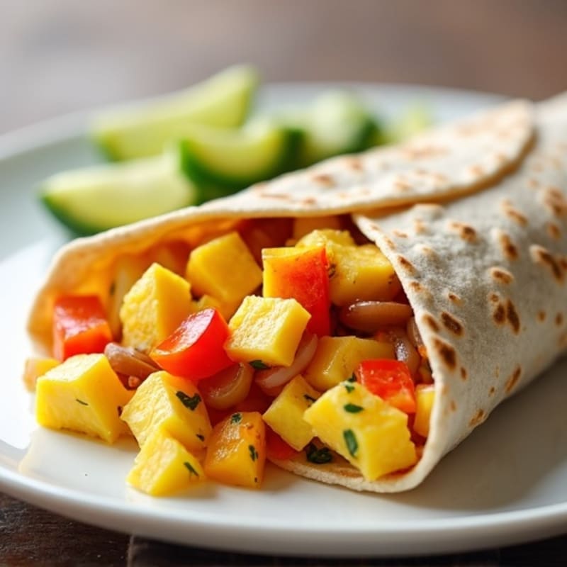 Egg and Pepper Scramble in Toasted Flour Tortilla Wrap