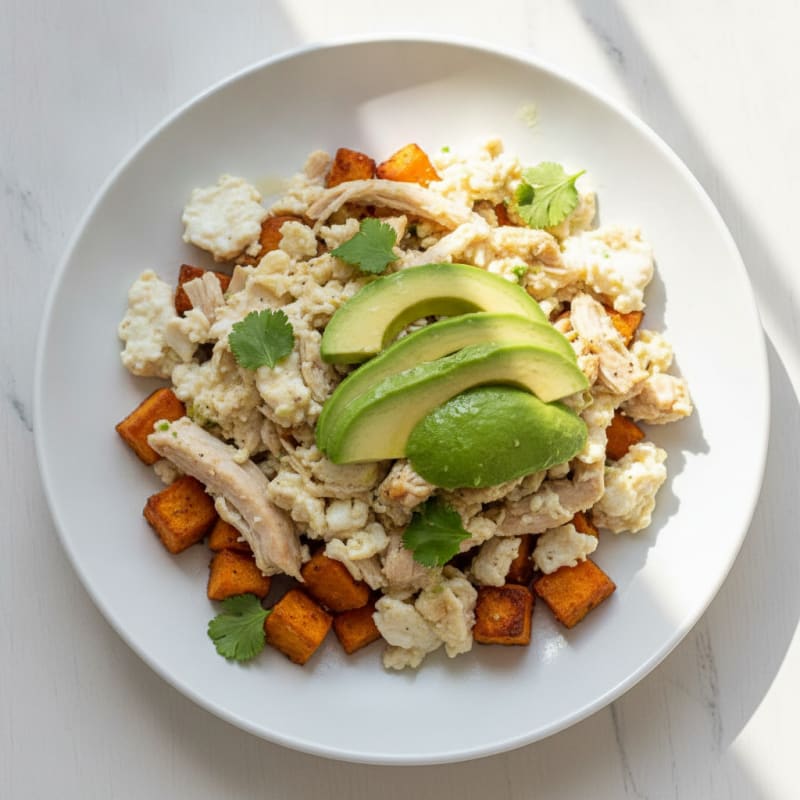 Chicken Egg White Scramble with Avocado and Cilantro