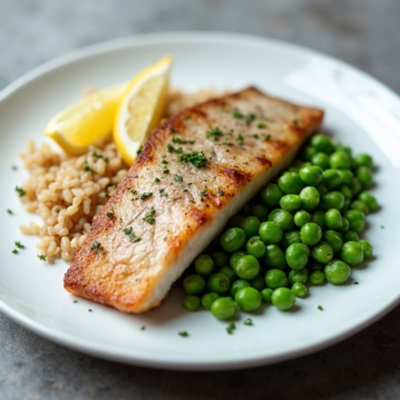 Grilled Mackerel with Rice and Peas