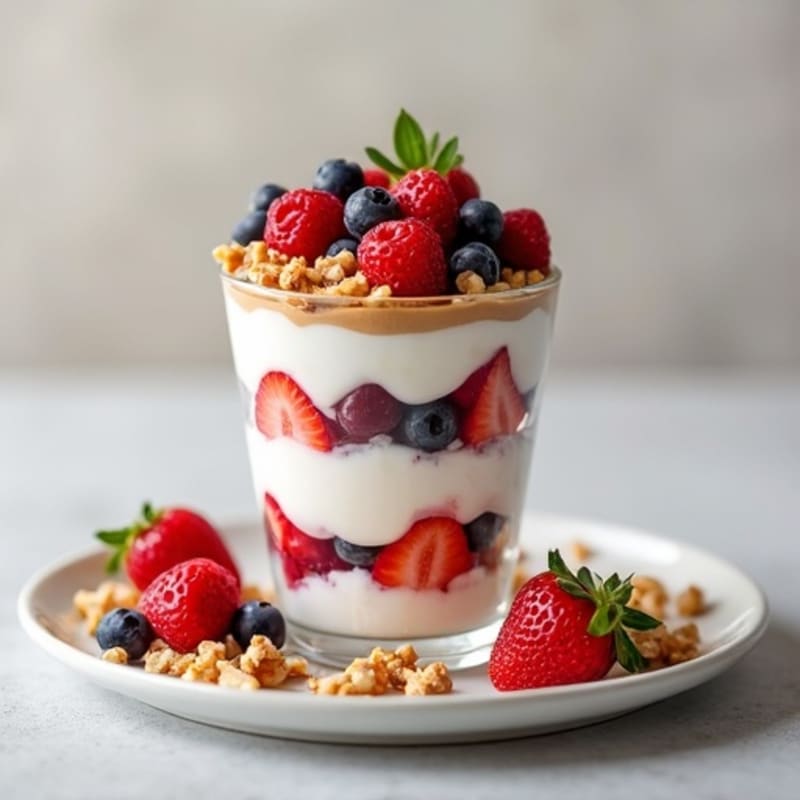 Greek Yogurt Protein Parfait with Mixed Berries and Almond Butter