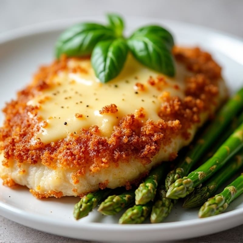 Healthy Crispy Chicken Parmesan with Roasted Asparagus