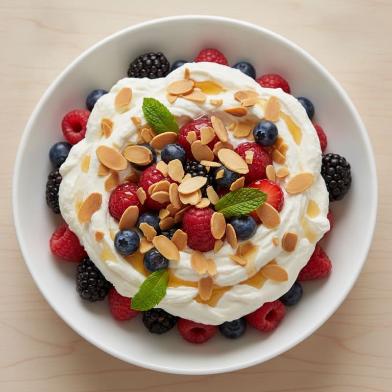 Creamy Vanilla Protein Mousse with Mixed Berries