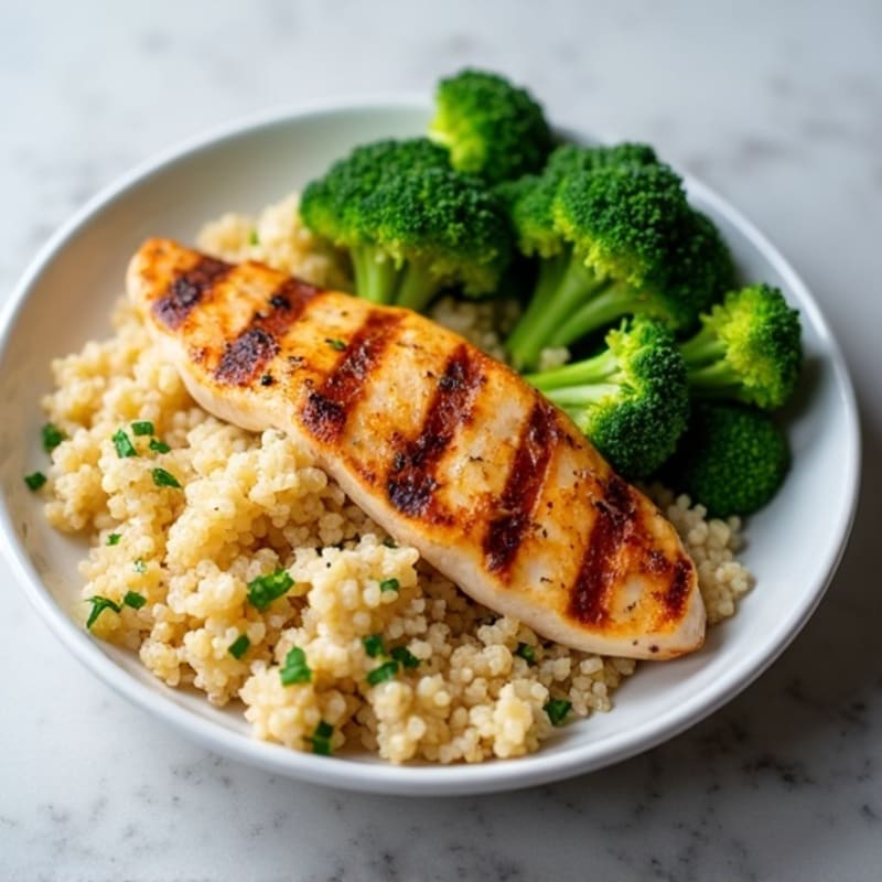 Grilled Chicken Breast with Quinoa and Steamed Broccoli