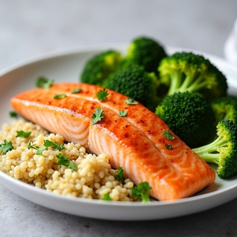 Seared Salmon with Roasted Broccoli and Quinoa