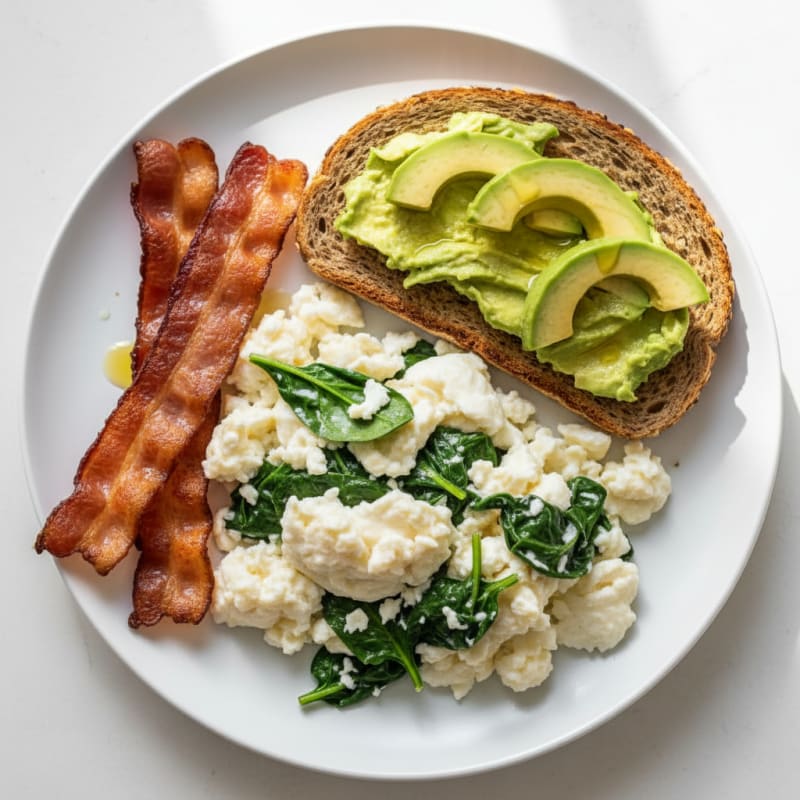 Crispy Turkey Bacon and Egg White Scramble with Spinach