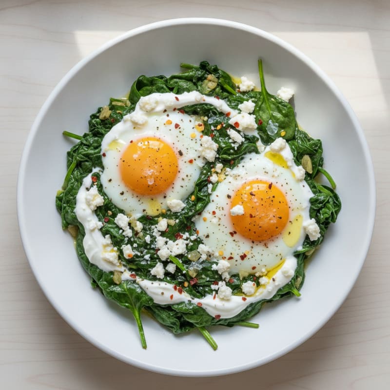 Baked Eggs with Sautéed Spinach