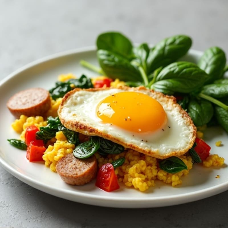 Egg White and Spinach Scramble with Turkey Sausage