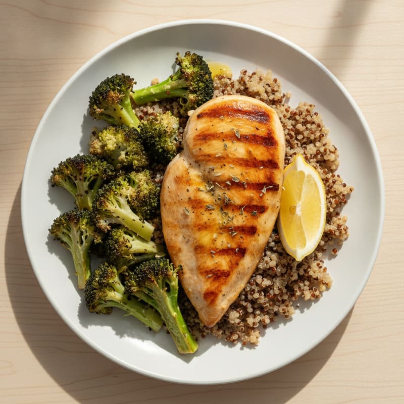 Grilled Chicken Breast with Roasted Broccoli and Quinoa