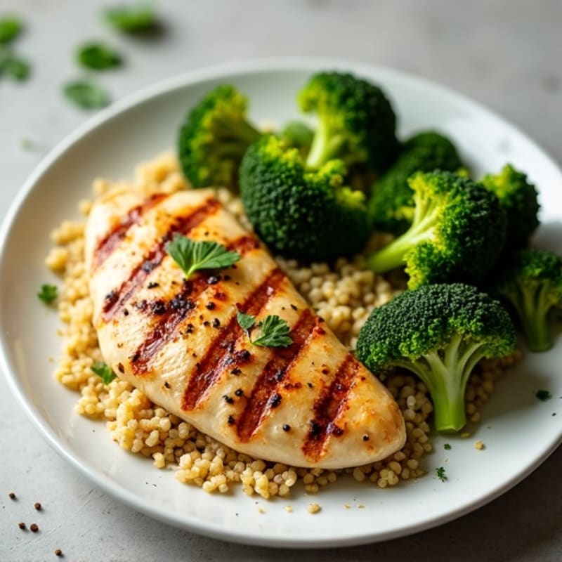 Grilled Chicken Breast with Quinoa and Roasted Broccoli