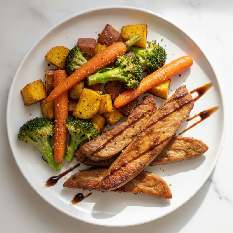 Pan-Seared Seitan with Roasted Root Vegetables