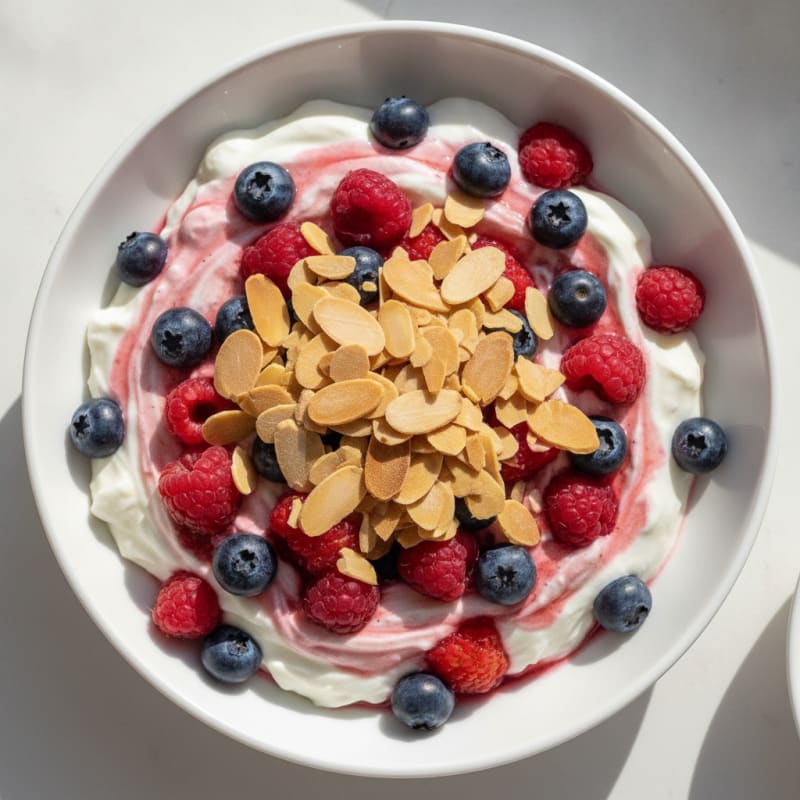 Greek Yogurt Protein Parfait with Mixed Berries and Almonds